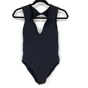 Seafolly Collective V Neck One Piece Swimsuit Black Womens US Size 4 Cut Out
